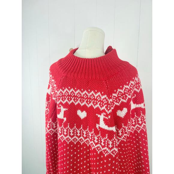 Aerie Red Christmas Sweater Size XL 1/4 Zip Holiday Fair Isle Reindeer - Picture 7 of 9